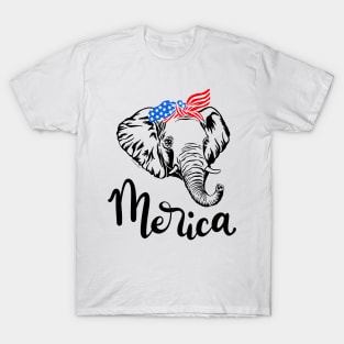 Merica American Republican Patriotic Elephant USA Flag Bandana T-Shirt